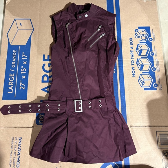 GENERATION KISS CLAIRE CYBER GRUNGE Y2K GOTH MOTO JACKET MINI DRESS - Picture 3 of 4